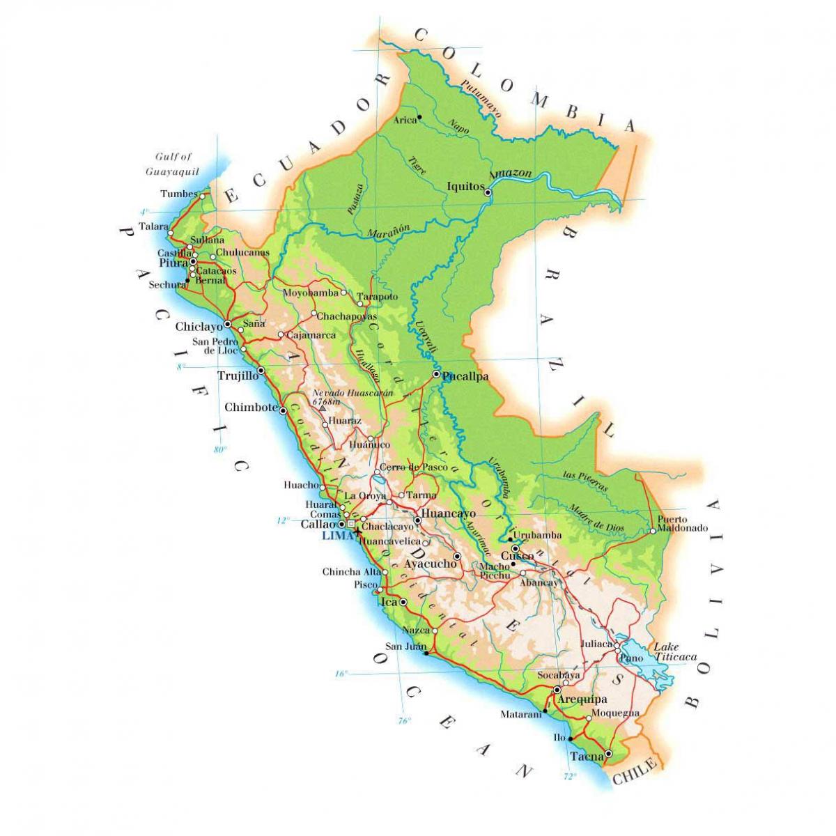 χάρτης της φυσικής χάρτης του Περού
