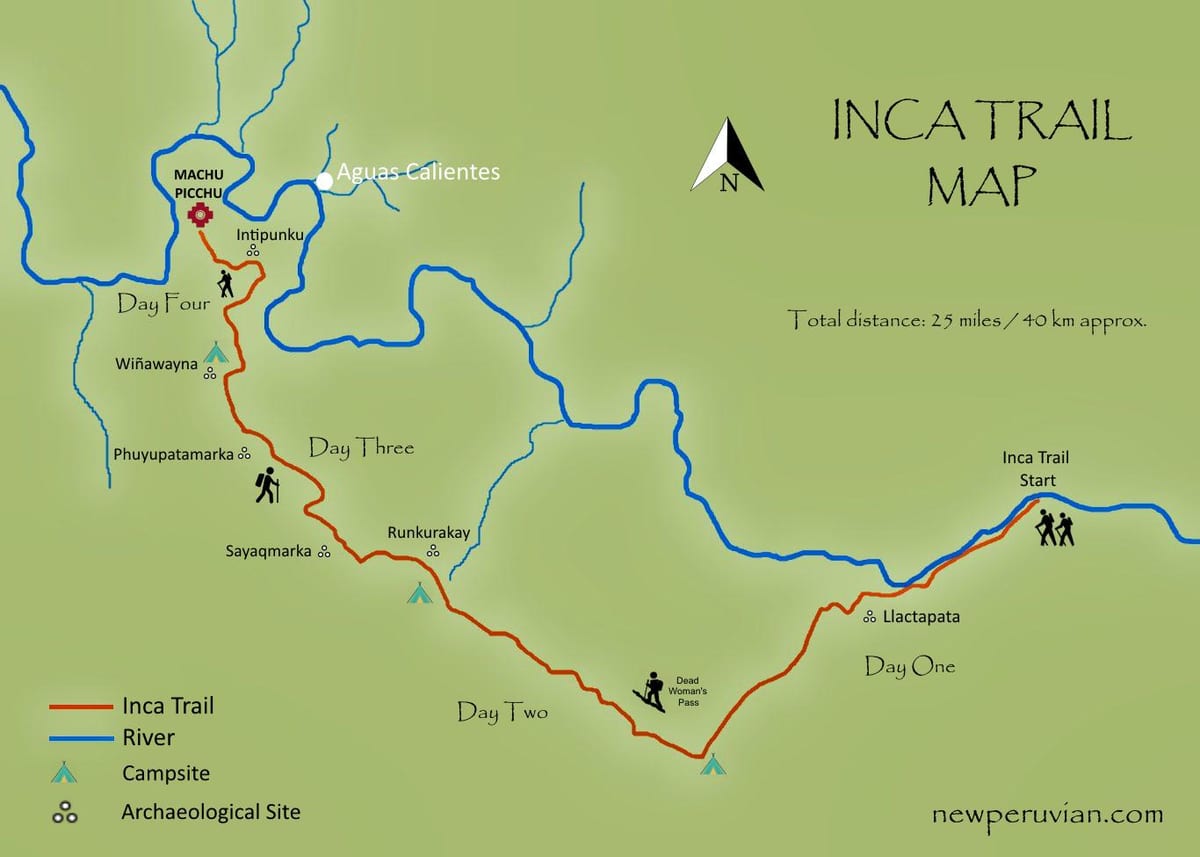 χάρτης της inca trail στο Περού