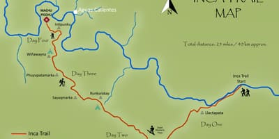 Χάρτης της inca trail στο Περού
